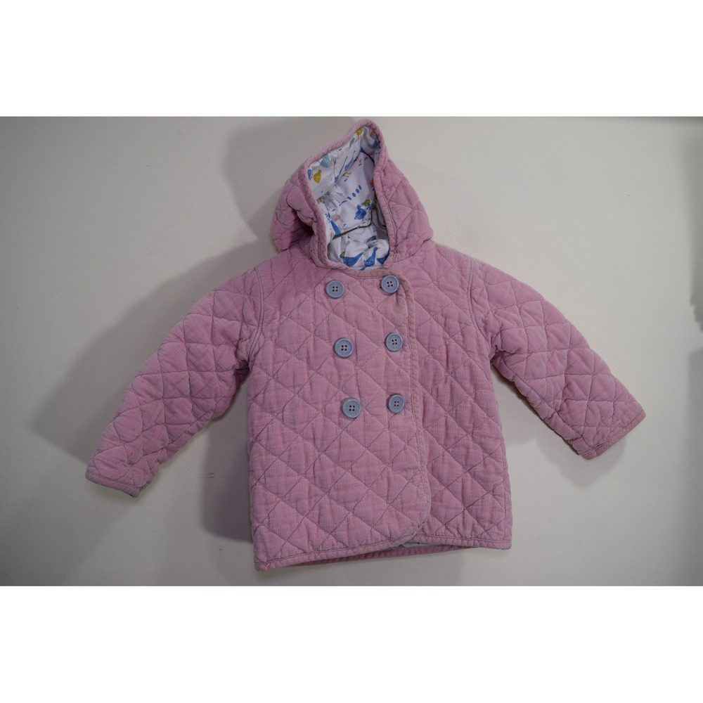 Baby Boden Pink Quilted Corduroy Hooded Jacket Farm Animal Print Lining 18-24M